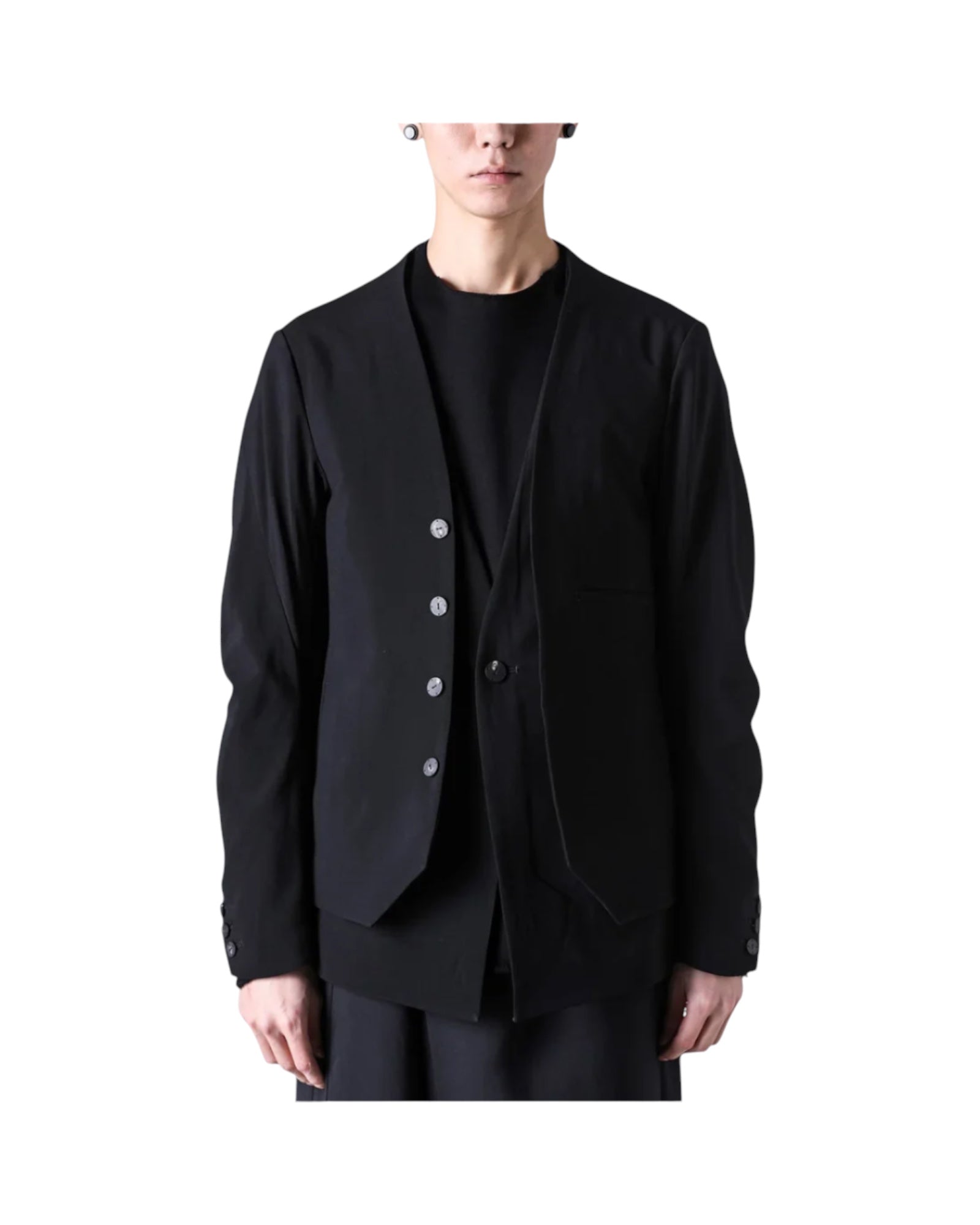 Devoa Front Layered Wool Jacket Black | VAVA STORE