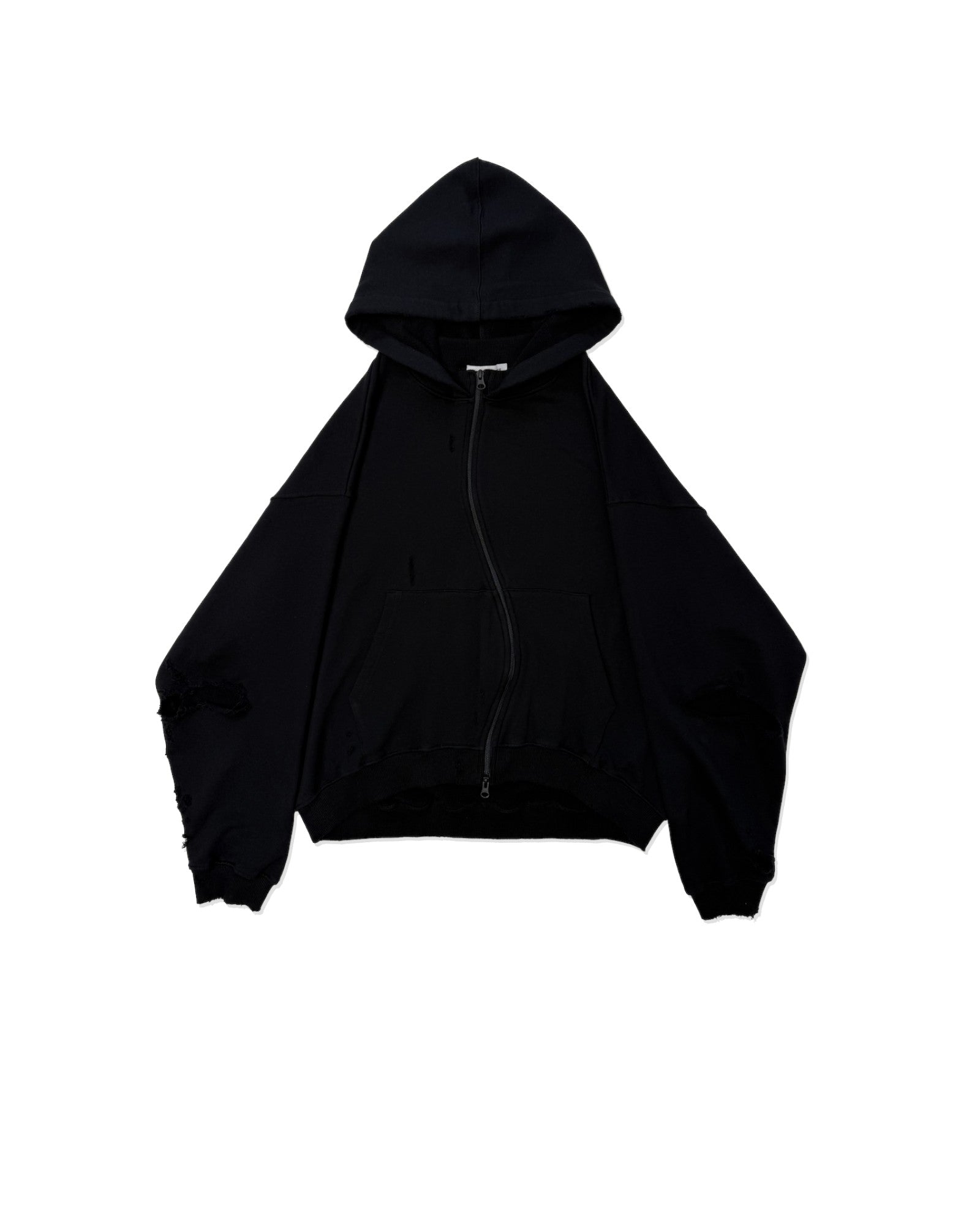 FFFPOSTALSERVICE Curved Zip Round Hem Hoodie Damaged Black 