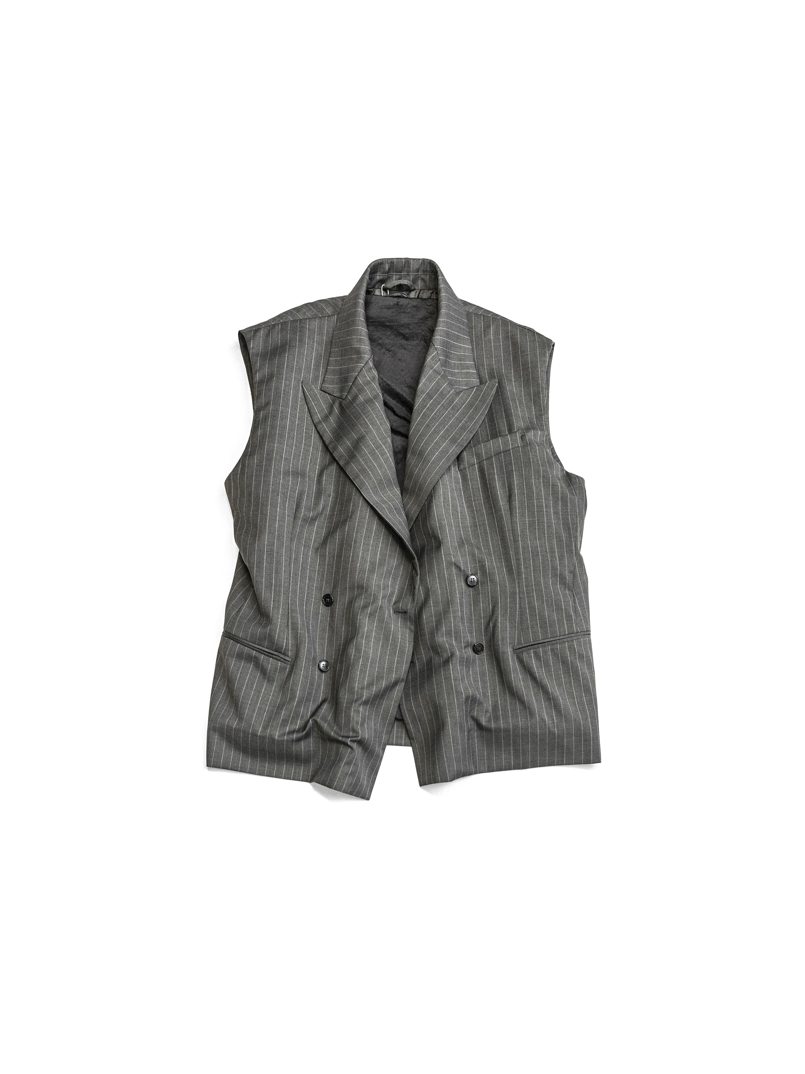 Hed Mayner Sleeveless Double Breasted Blazer Dark Grey Pinstripe