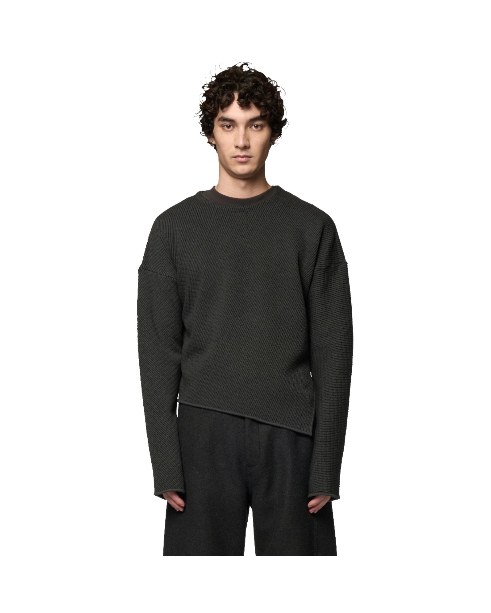 Omar Afridi Slanted Crew-Neck Jumper Dark Grey - Merino Wool 