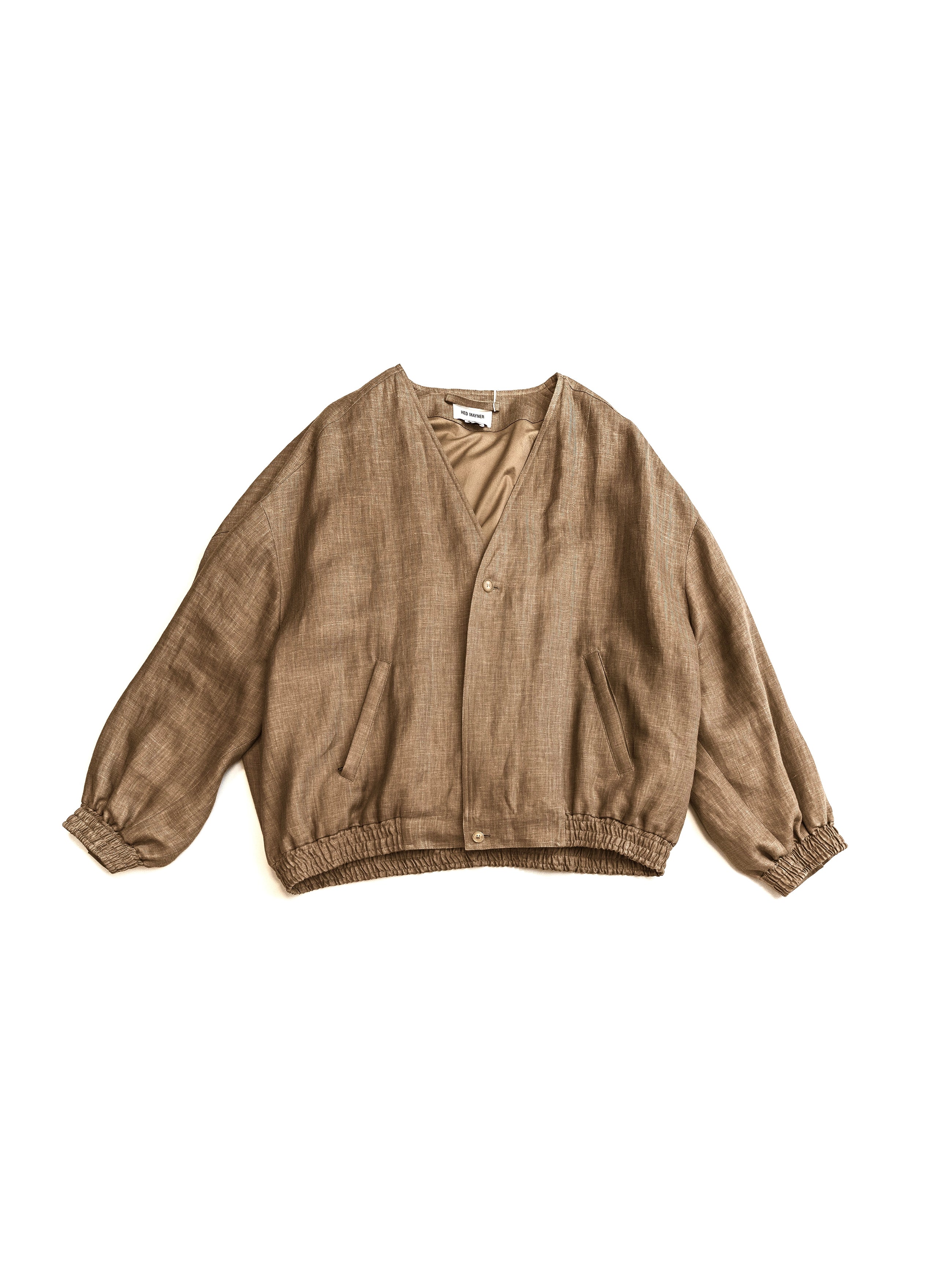Hed Mayner Collarless Bomber Jacket Medium Beige