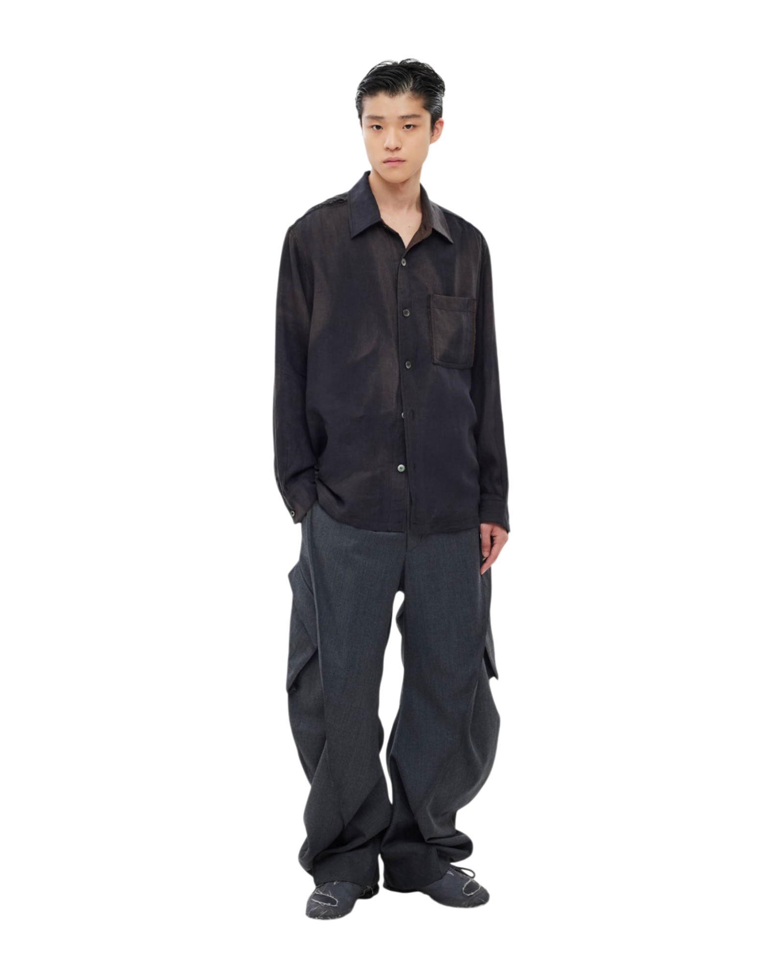 Jiyong Kim Sun-Bleached Raw Edged Shirt Black