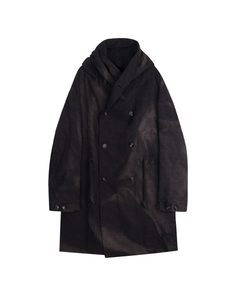 Jiyong Kim Sun-Bleached Double-Breasted Hooded Coat Black