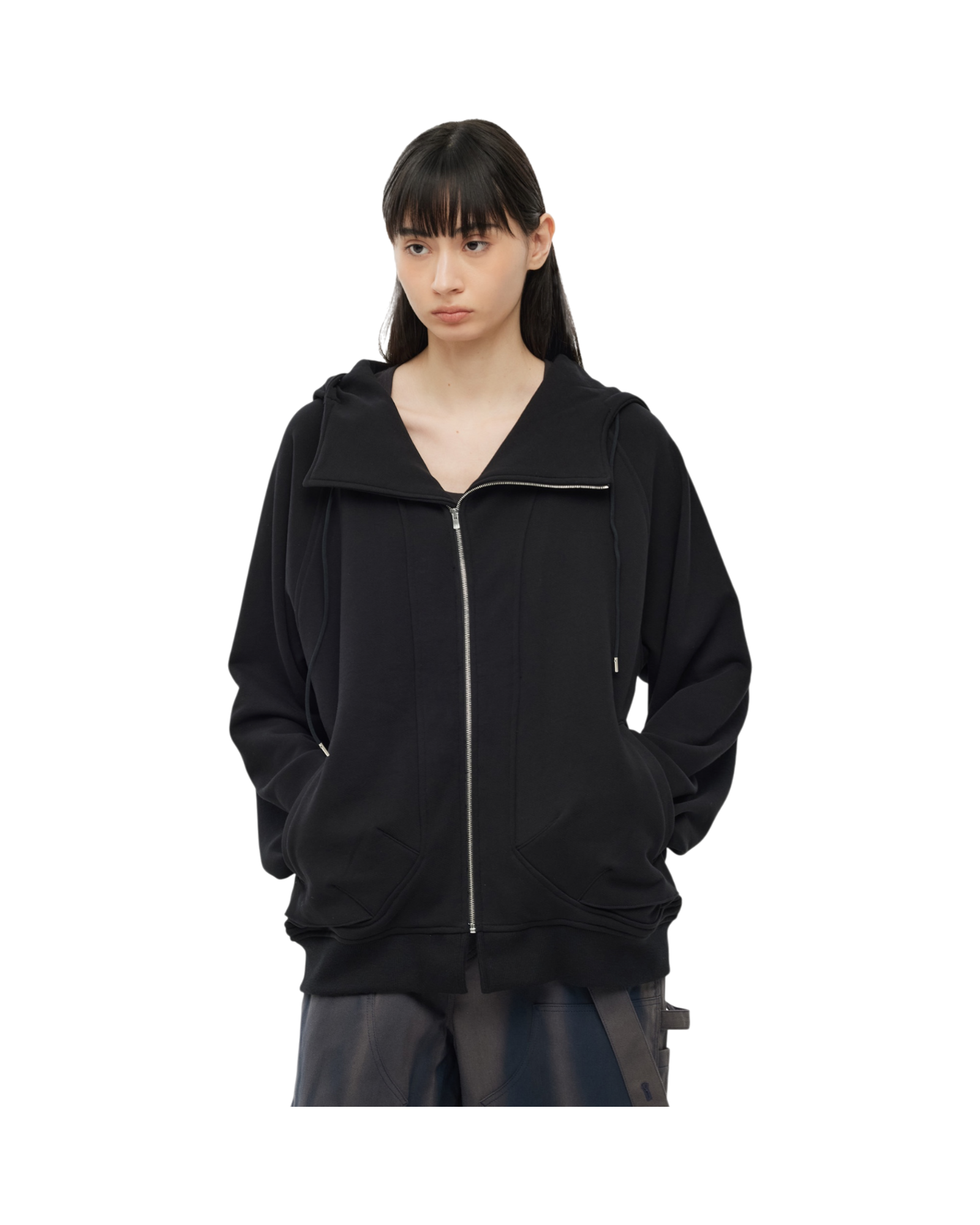 Jiyong Kim Asymmetric Zip-Up Hoodie Black
