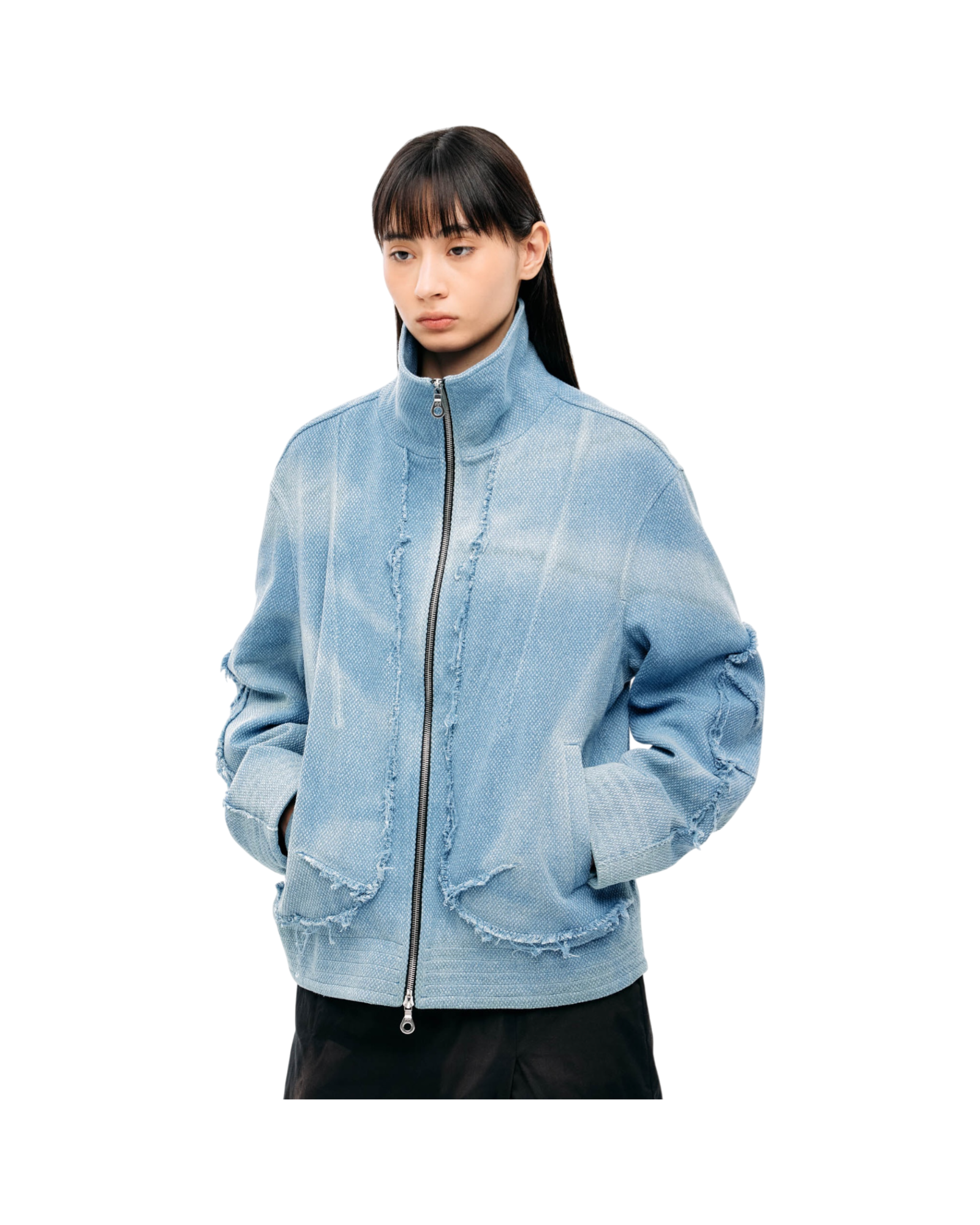 Jiyong Kim Sun-Bleached Raw Edged Jacket Light Blue