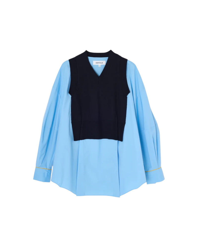 Enfold Layered Knit Pullover Light Blue