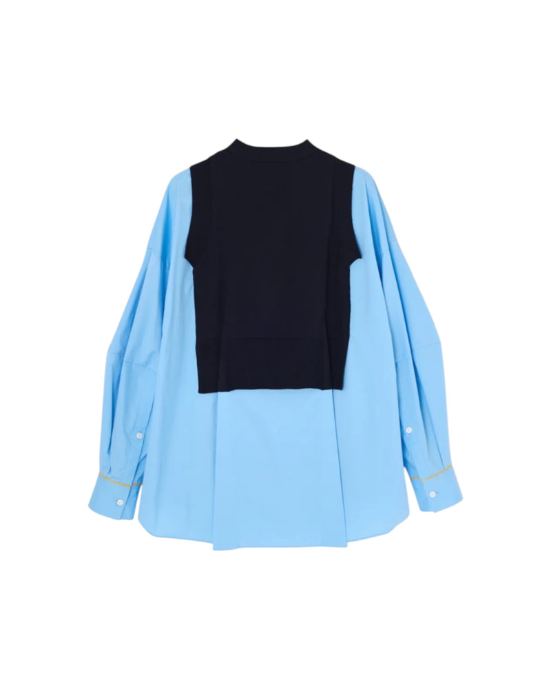 Enfold Layered Knit Pullover Light Blue
