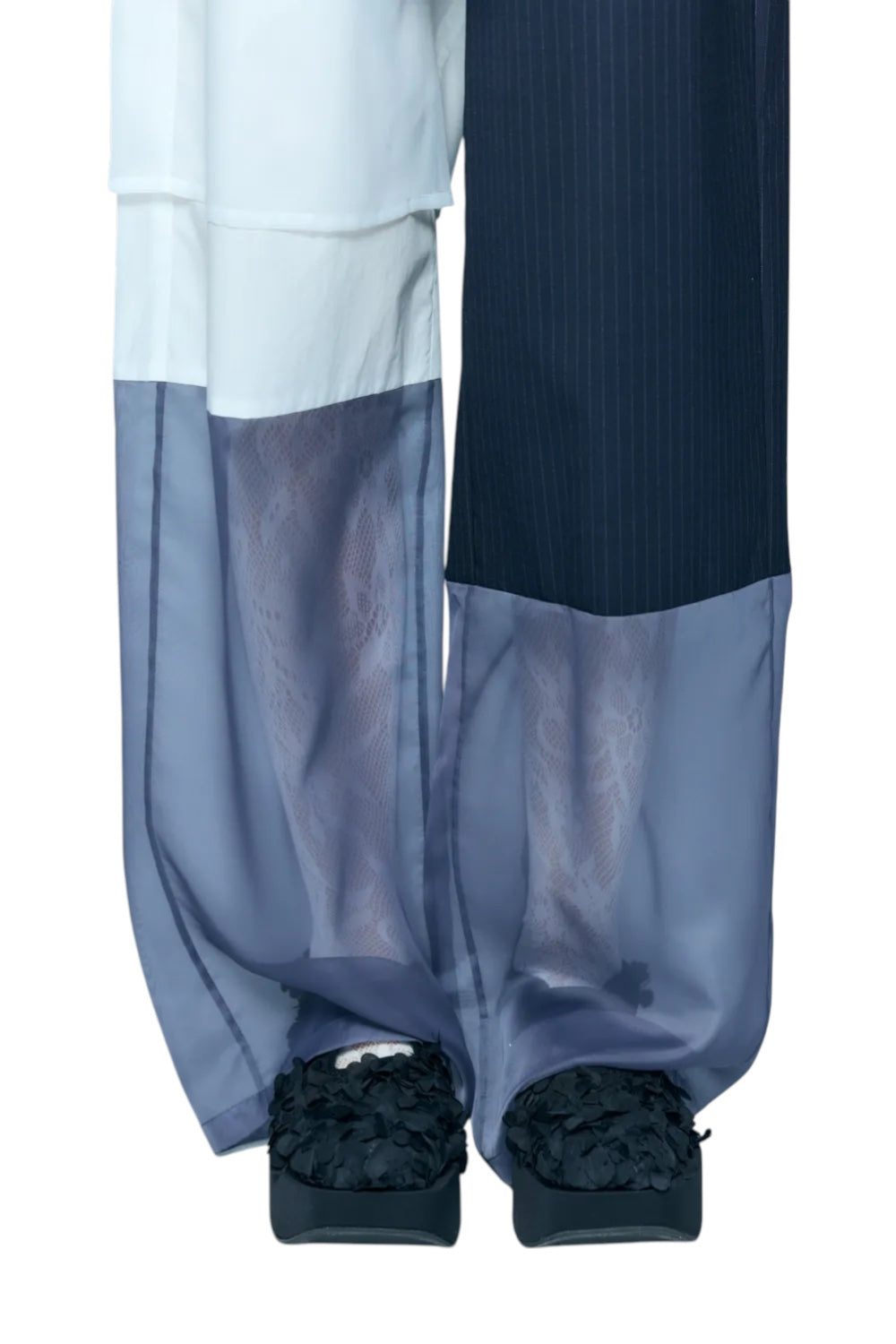 Enfold Striped mix Fabric Pants Dark Navy
