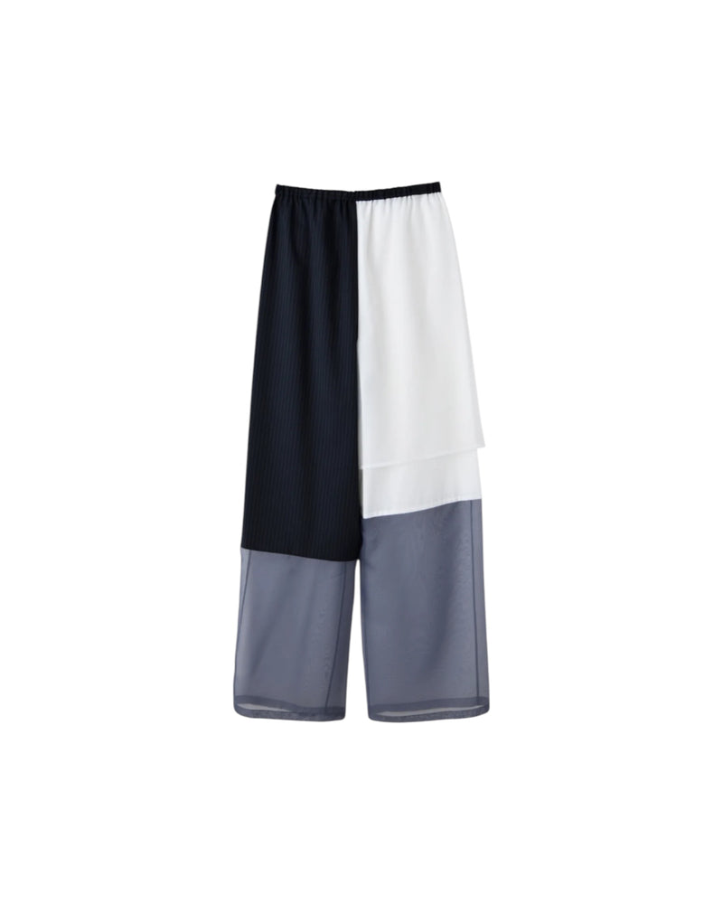 Enfold Striped mix Fabric Pants Dark Navy