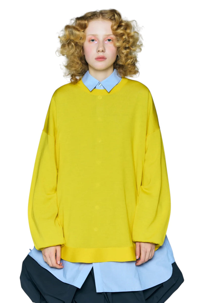Enfold Circle Knit Pullover Yellow