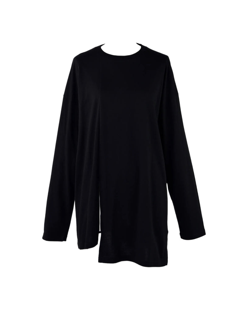 Enfold Slit Long Sleeves T-Shirt Black