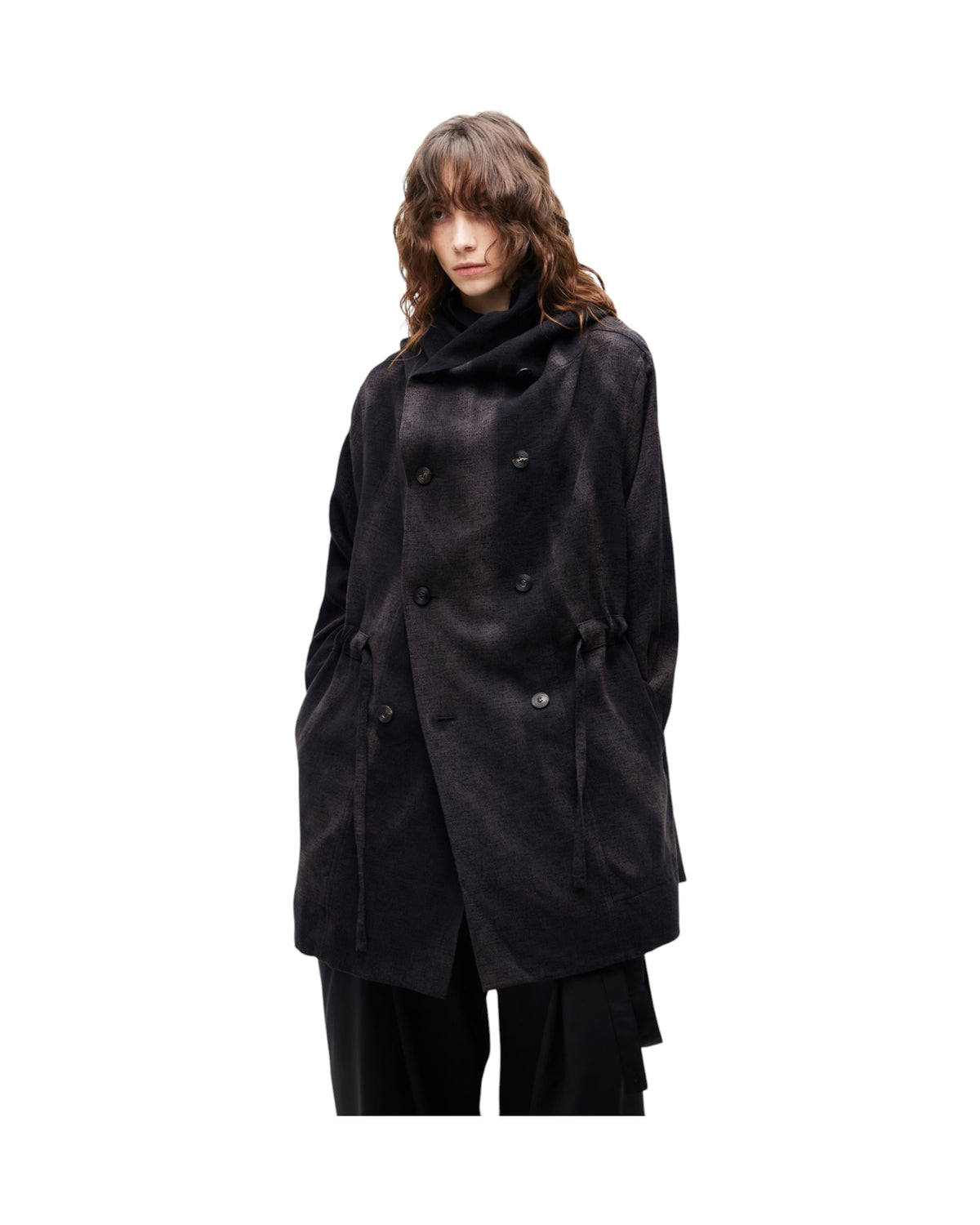 Jiyong Kim Sun-Bleached Double-Breasted Hooded Coat Black