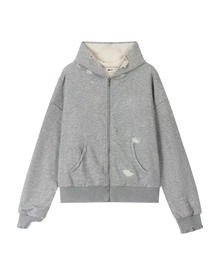 DRIFTA "Peer Mentor" Distressed Zip-up Hoodie Grey