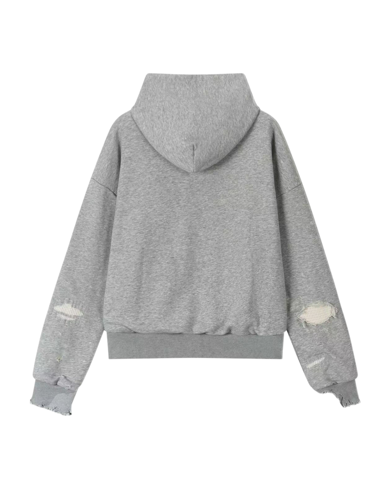 DRIFTA "Peer Mentor" Distressed Zip-up Hoodie Grey