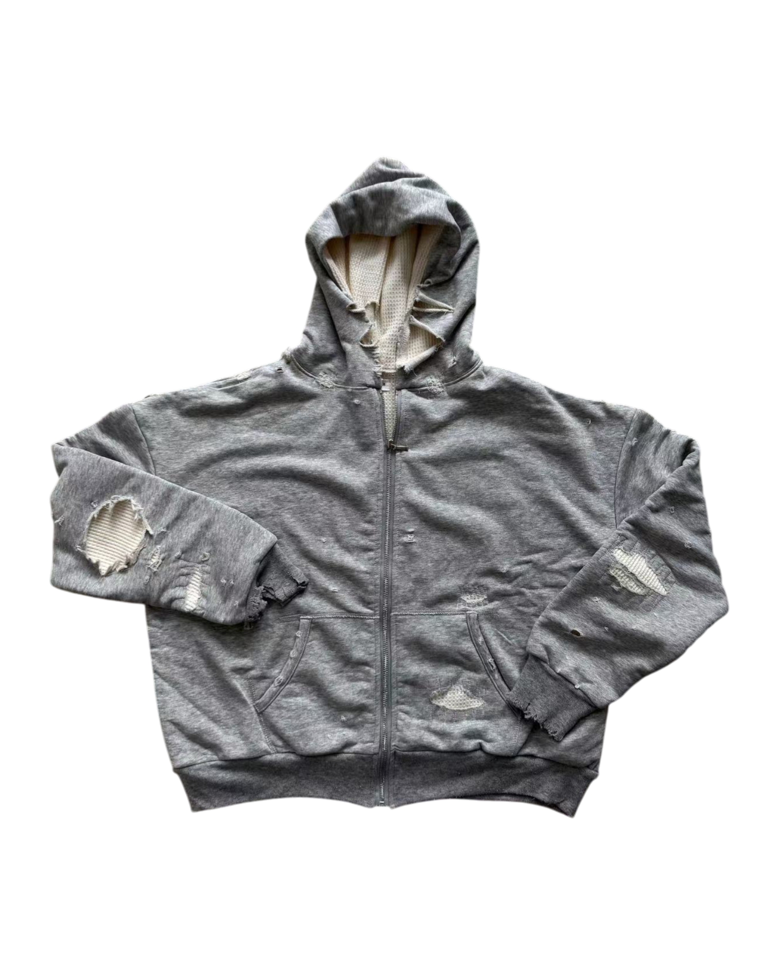 DRIFTA "Peer Mentor" Distressed Zip-up Hoodie Grey