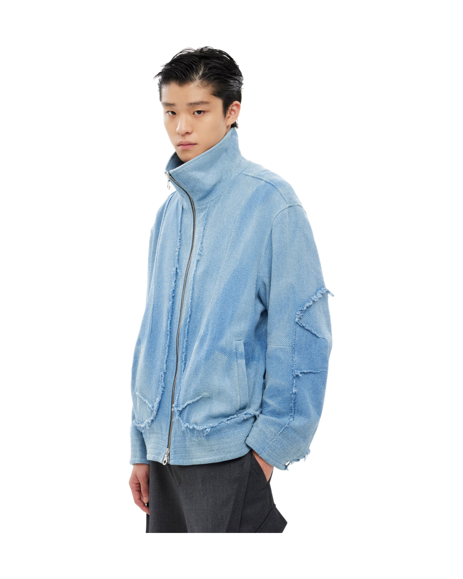 Jiyong Kim Sun-Bleached Raw Edged Jacket Light Blue