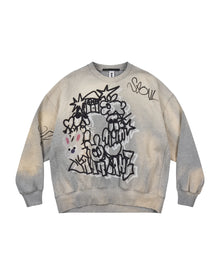 Sankuanz Bumpy Graffiti Print Bleached Crewneck Grey
