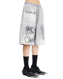 Sankuanz Bumpy Grafiti Print Relaxed Shorts Grey