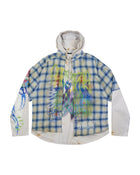 Sankuanz Bumpy Graffiti Print Layered Plaid Hooded Sweatshirt Navy