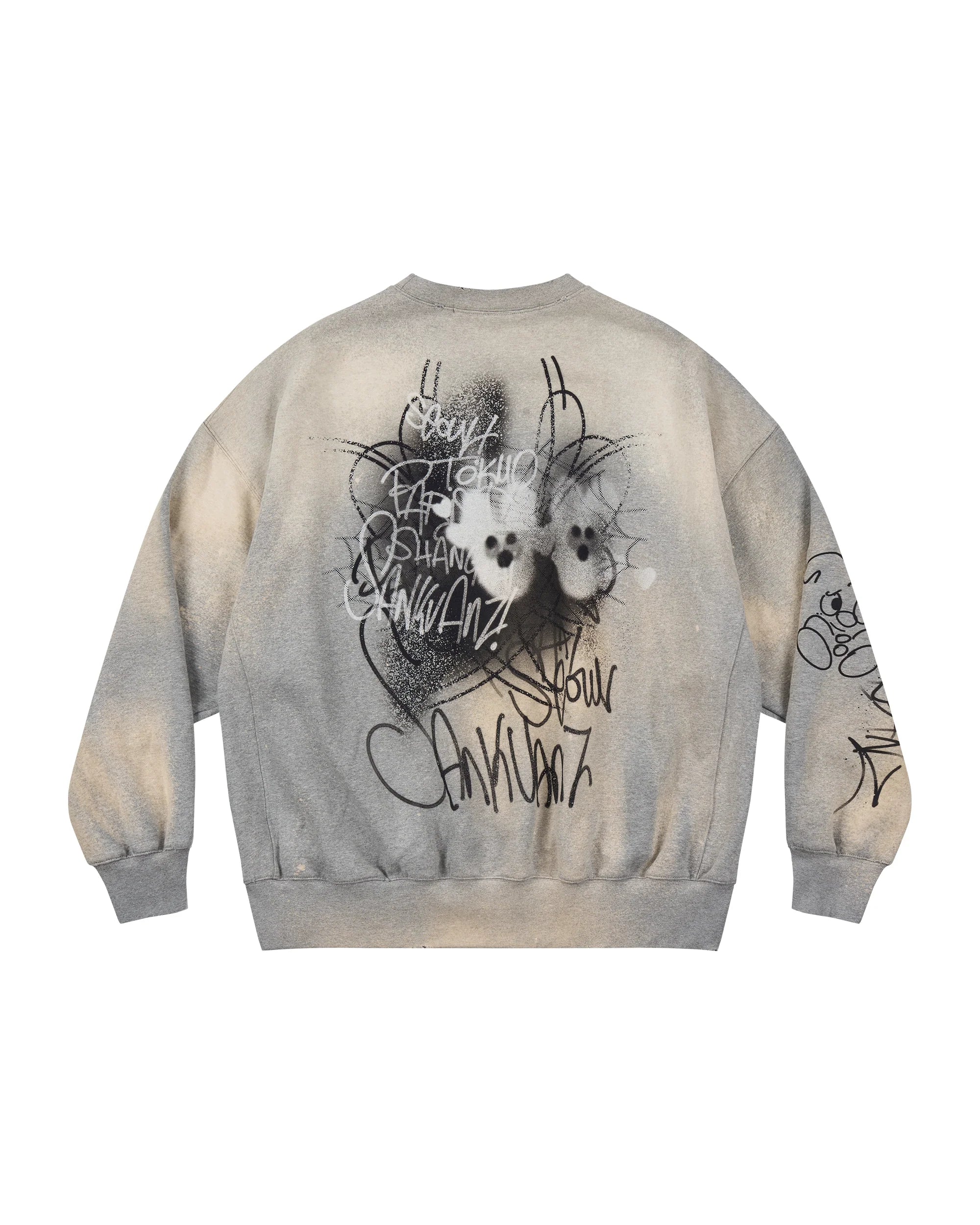 Sankuanz Bumpy Graffiti Print Bleached Crewneck Grey