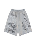 Sankuanz Bumpy Grafiti Print Relaxed Shorts Grey