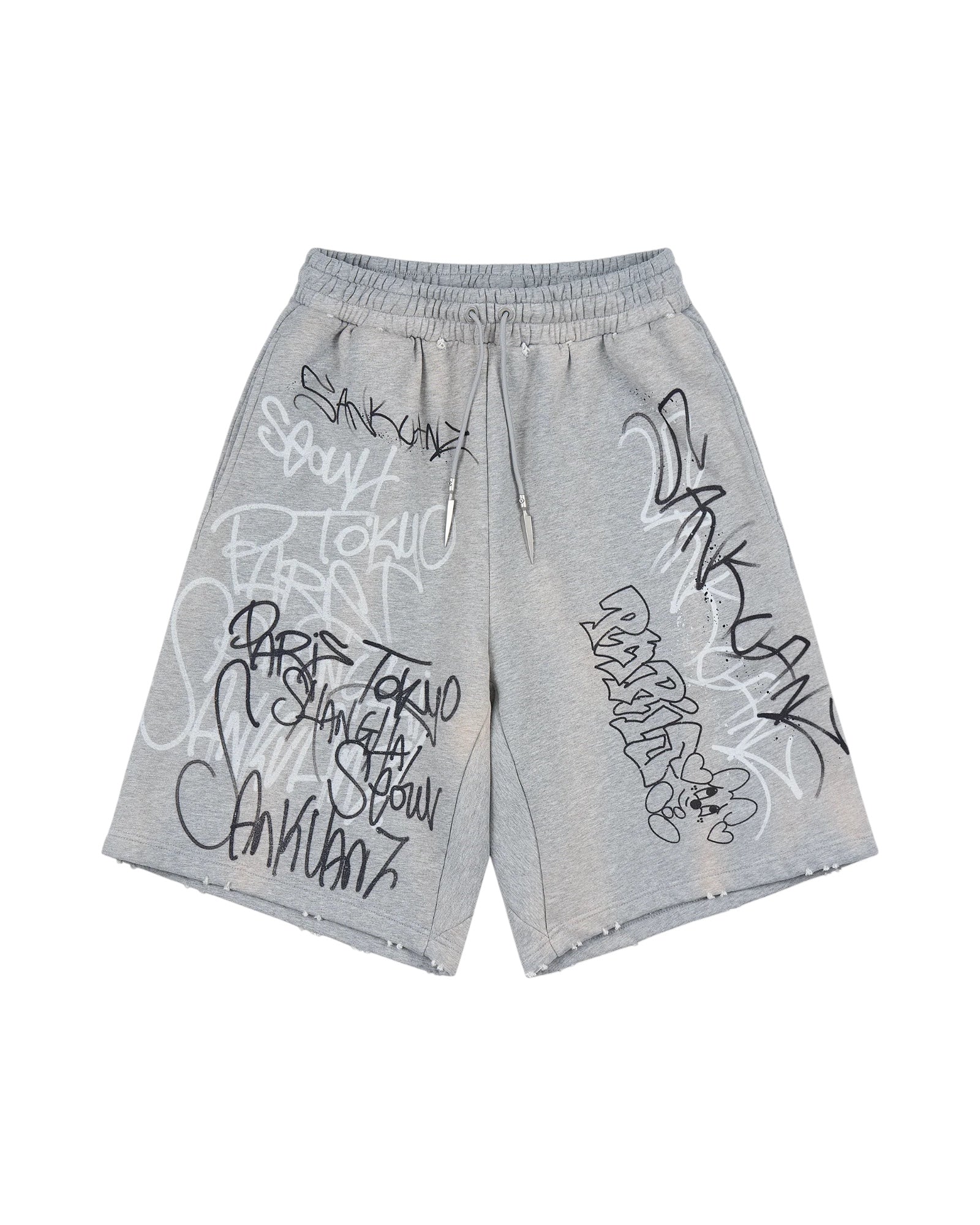 Sankuanz Bumpy Grafiti Print Relaxed Shorts Grey