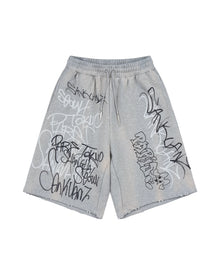 Sankuanz Bumpy Grafiti Print Relaxed Shorts Grey