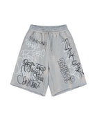Sankuanz Bumpy Grafiti Print Relaxed Shorts Grey