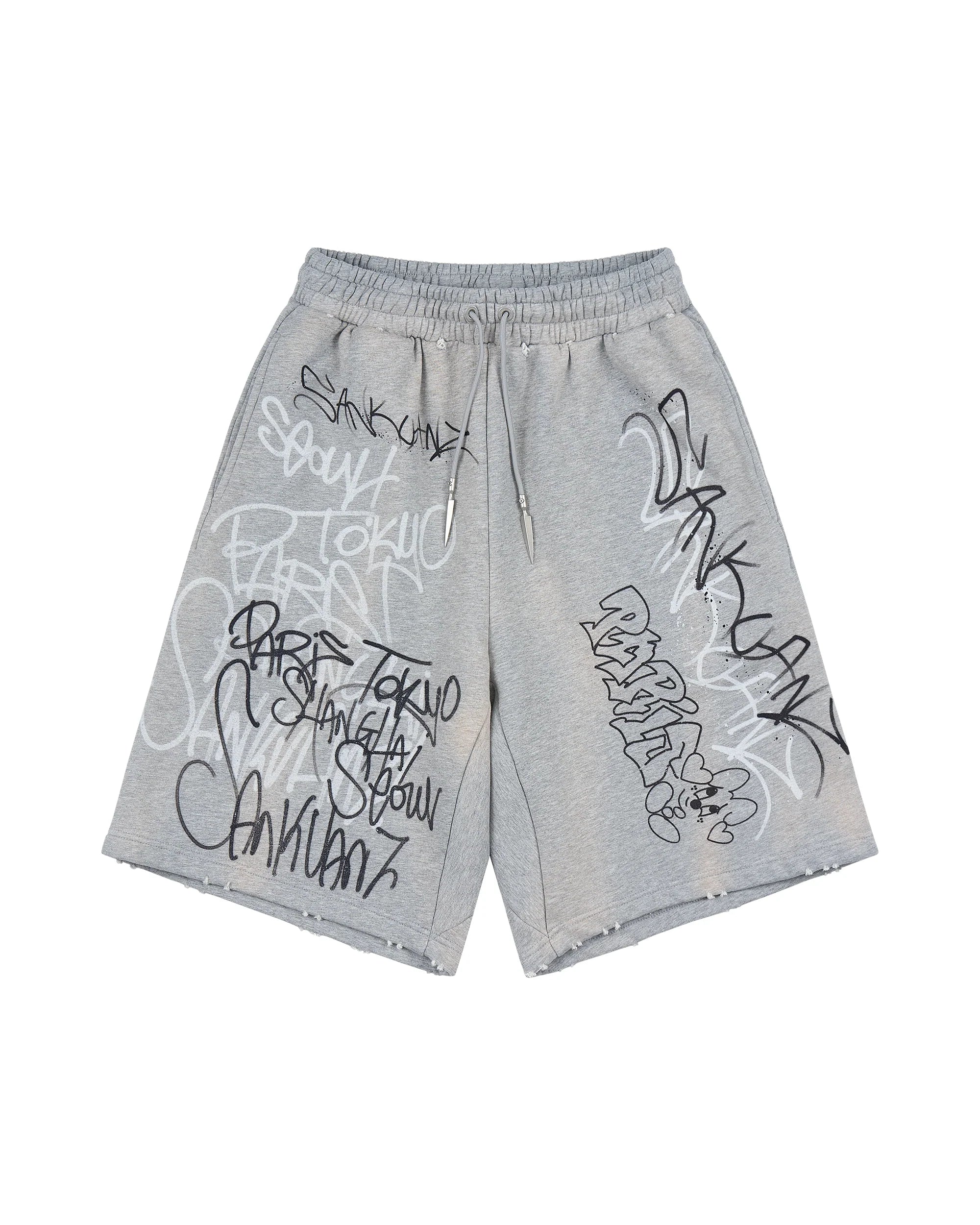 Sankuanz Bumpy Grafiti Print Relaxed Shorts Grey