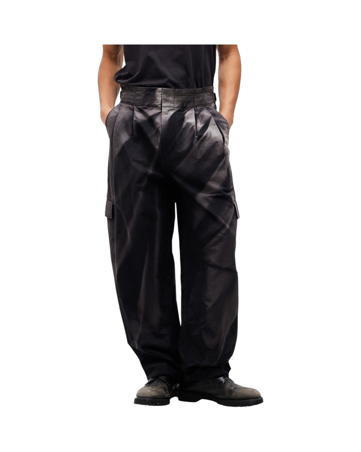 Jiyong Kim Sun-Bleached Pleated Trousers Black