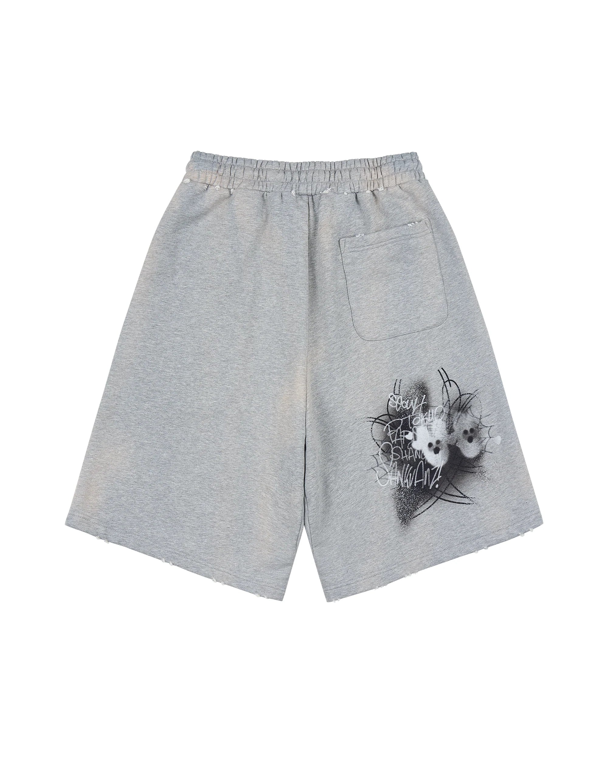 Sankuanz Bumpy Grafiti Print Relaxed Shorts Grey
