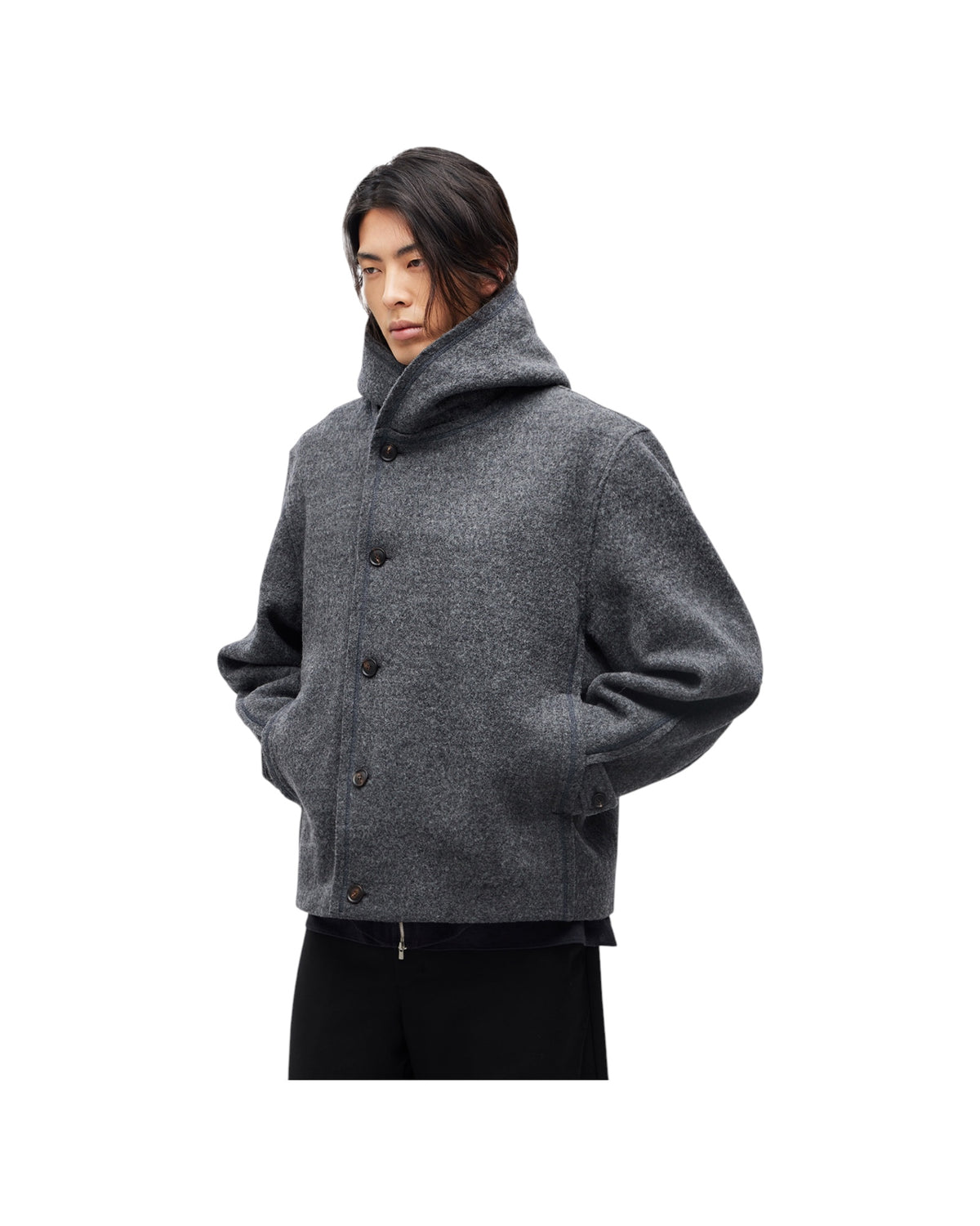 Jiyong Kim Hooded Wool Jacket Grey