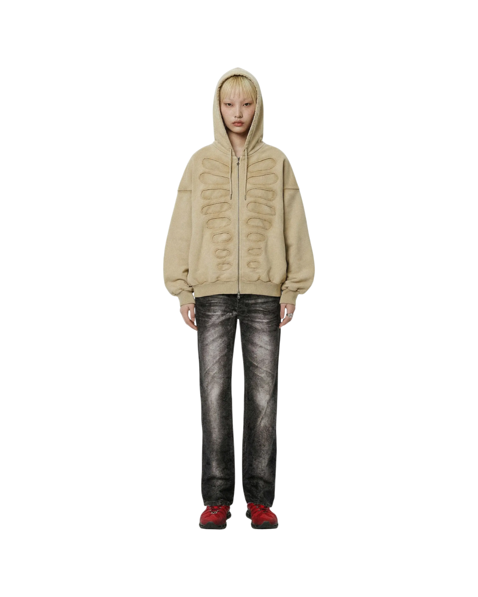 Avavav Os Shoulderless Hoodie Cut-Out Application Beige
