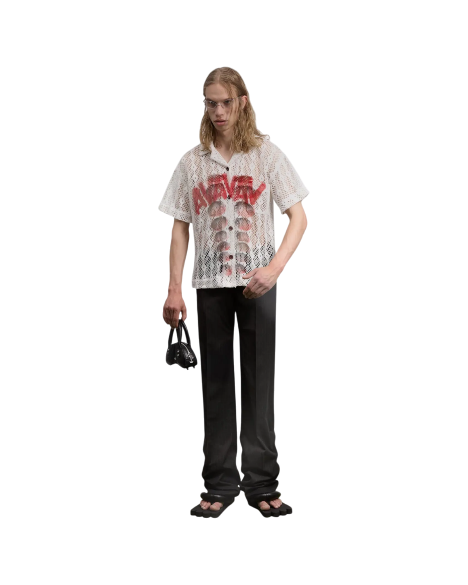 Avavav Short Sleeve Printed Crochet Shirt White