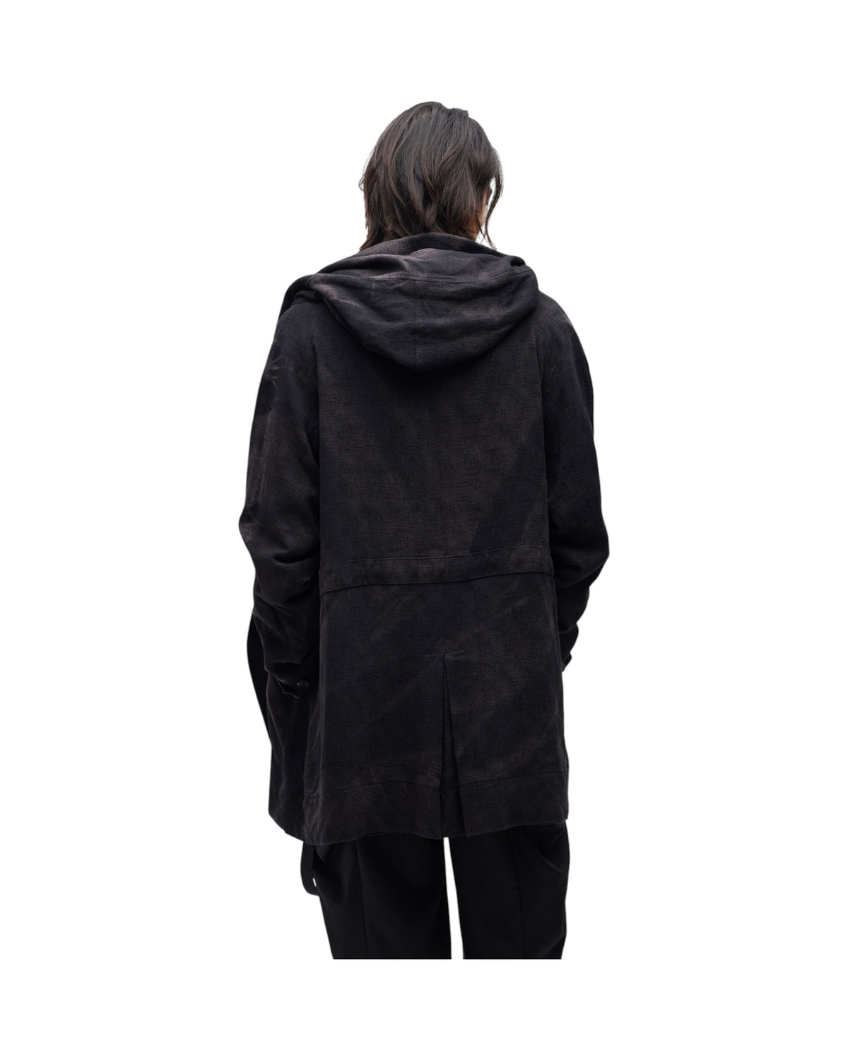 Jiyong Kim Sun-Bleached Double-Breasted Hooded Coat Black