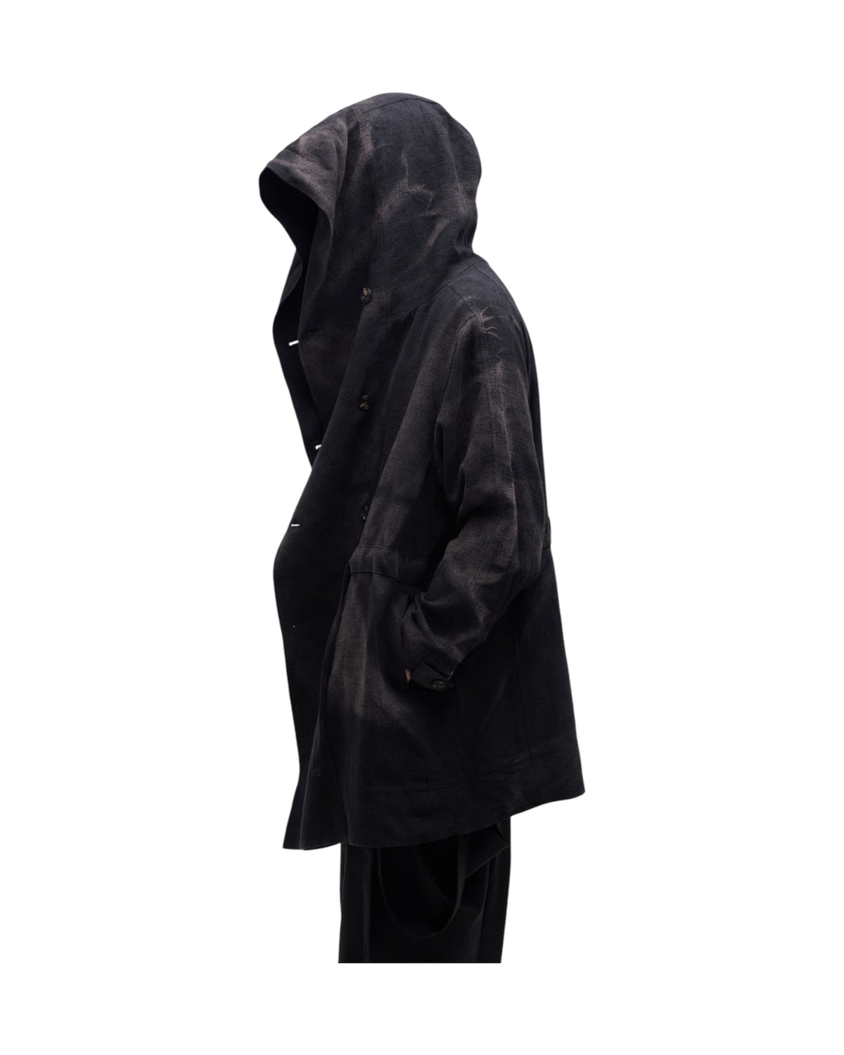 Jiyong Kim Sun-Bleached Double-Breasted Hooded Coat Black