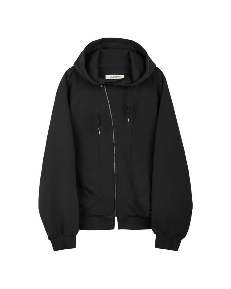 Jiyong Kim Asymmetric Zip-Up Hoodie Black