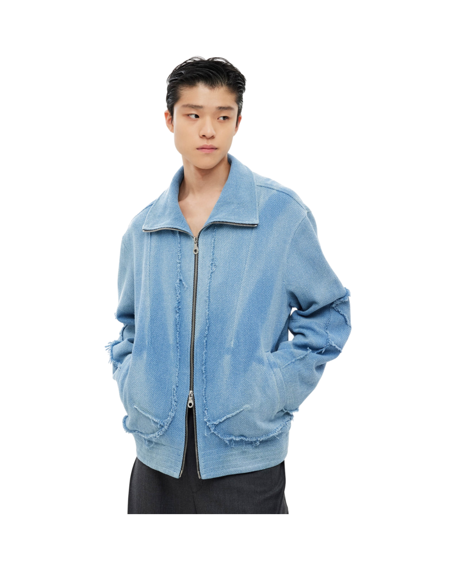 Jiyong Kim Sun-Bleached Raw Edged Jacket Light Blue