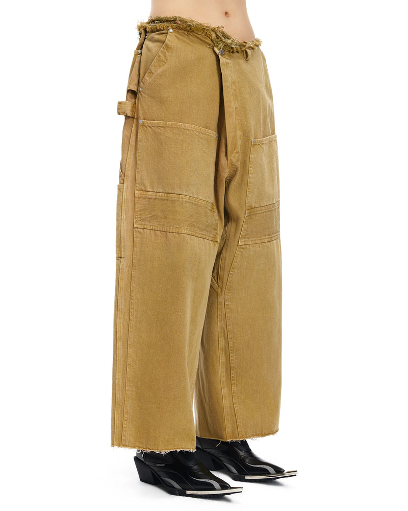 Sankuanz Cargo Asymmetrical Wide-Leg Logger Pants Khaki