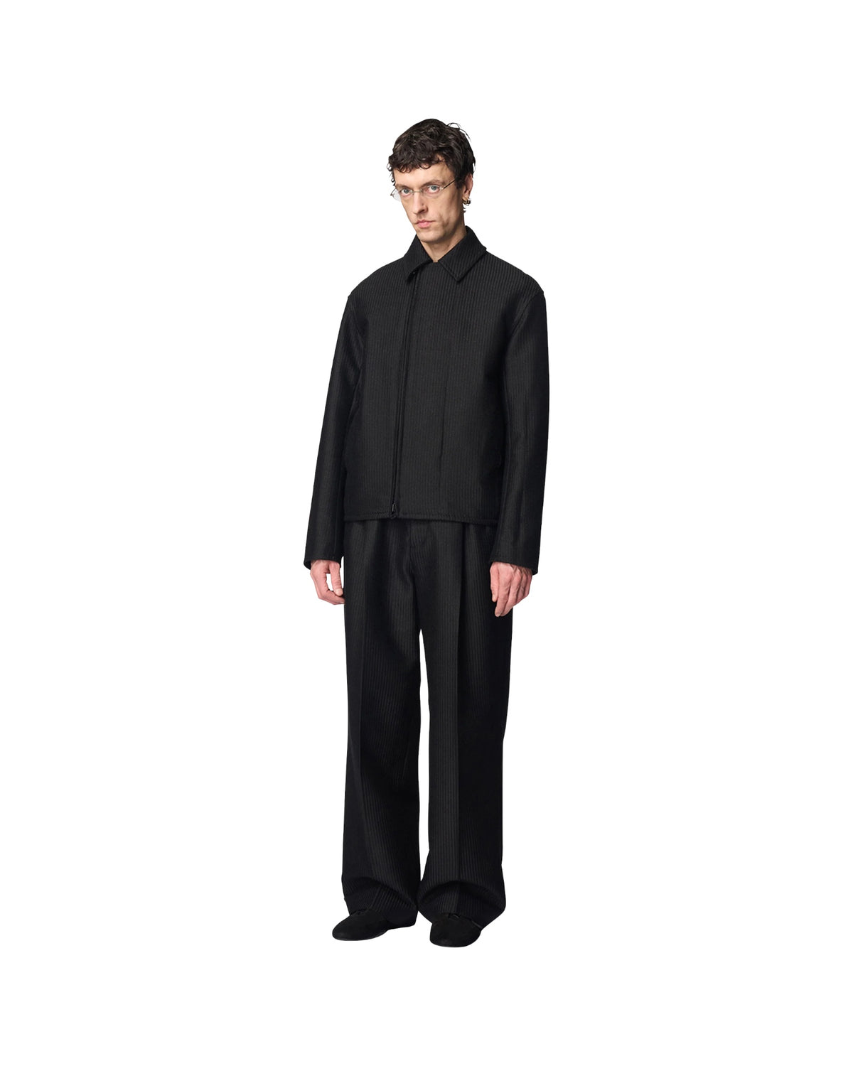 Omar Afridi Cocoon Blouson Jacquard Alpaca Wool Black