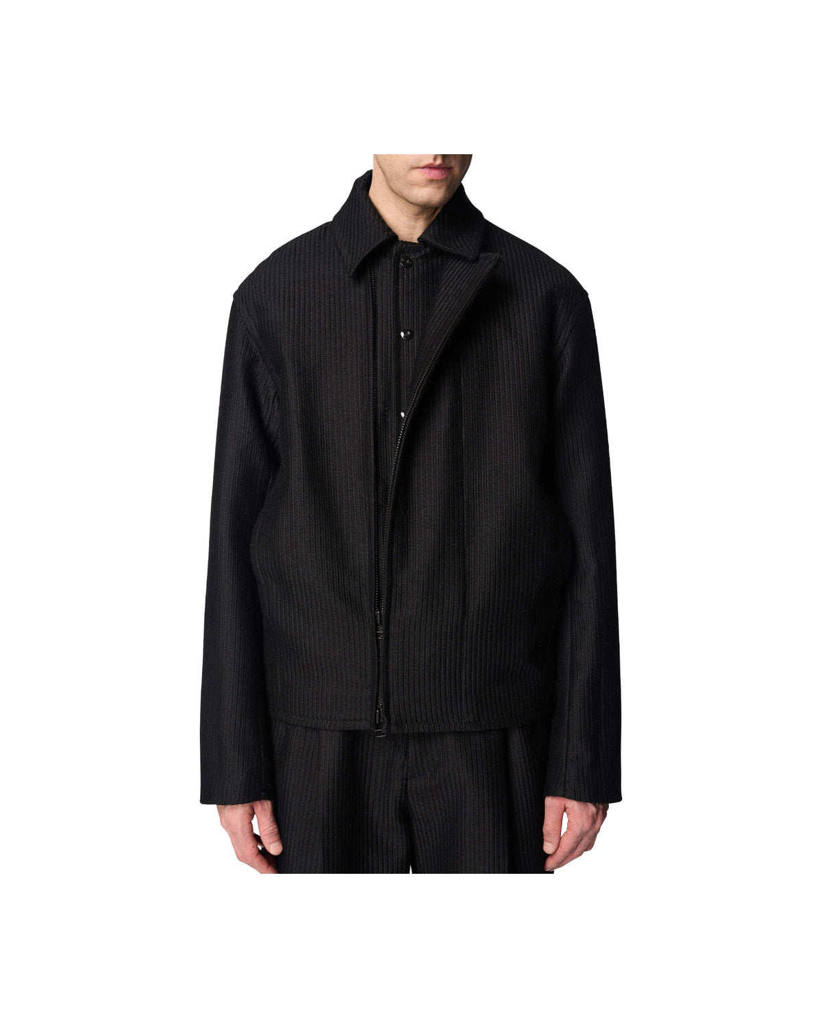 Omar Afridi Cocoon Blouson Jacquard Alpaca Wool Black