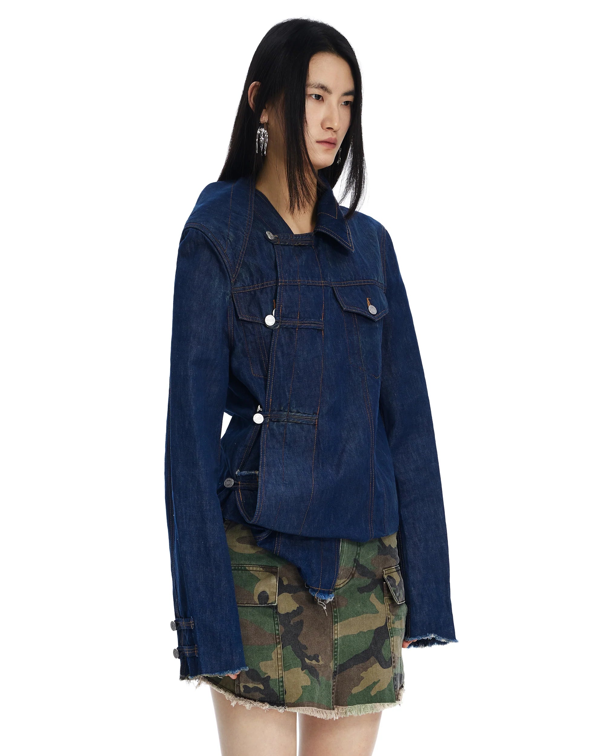 Sankuanz Asymmetrical Button Up Denim Jacket
