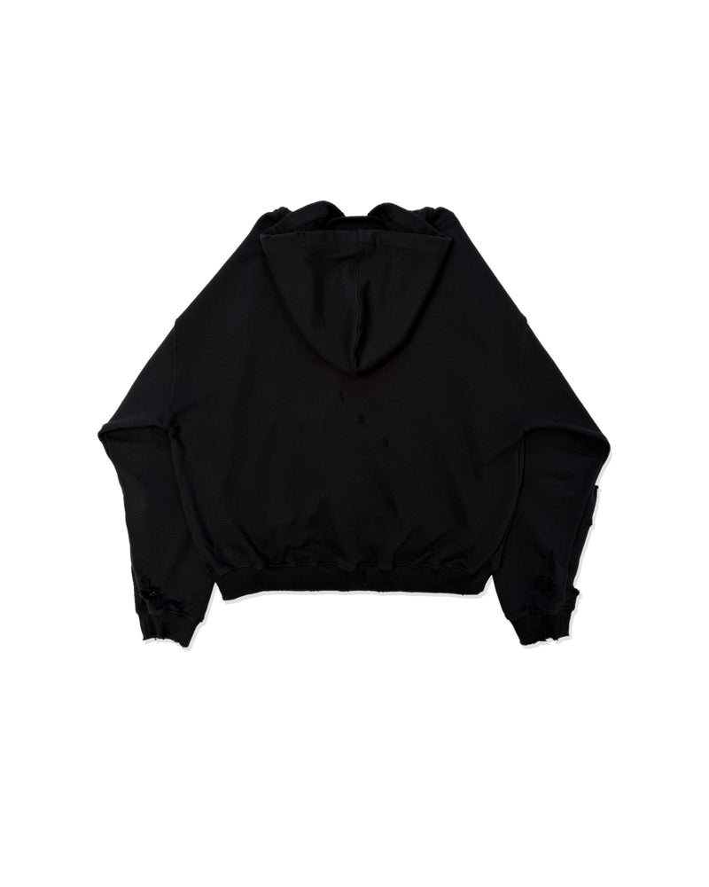 FFFPOSTALSERVICE Curved Zip Round Hem Hoodie Damaged Black