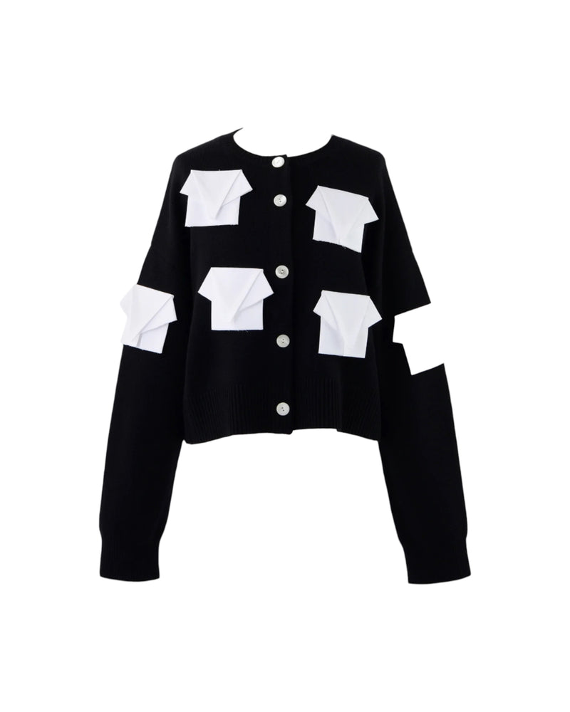 Enfold Motif Elephant Knitted Cardigan Black