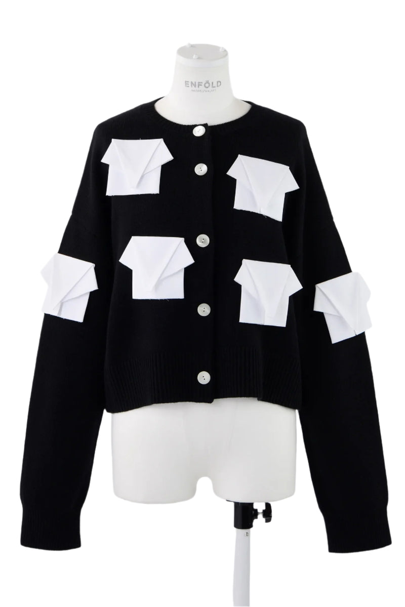 Enfold Motif Elephant Knitted Cardigan Black