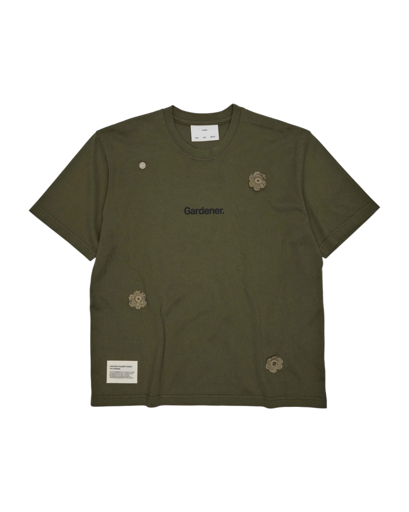 Song For The Mute x Birkenstock 'The Gardener' Crochet Flower T-Shirt Overdyed Army Green