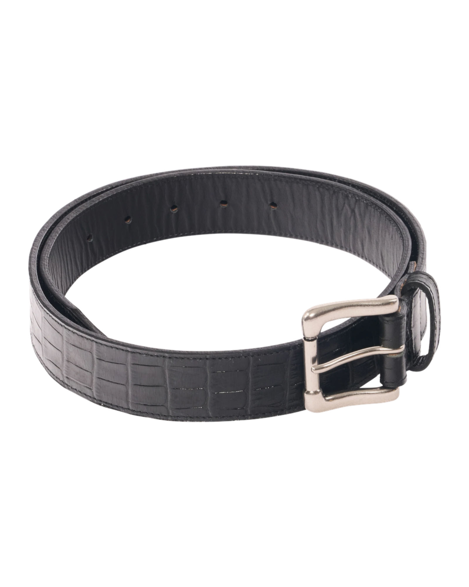 Omar Afridi Embossed Crocodile Belt Black