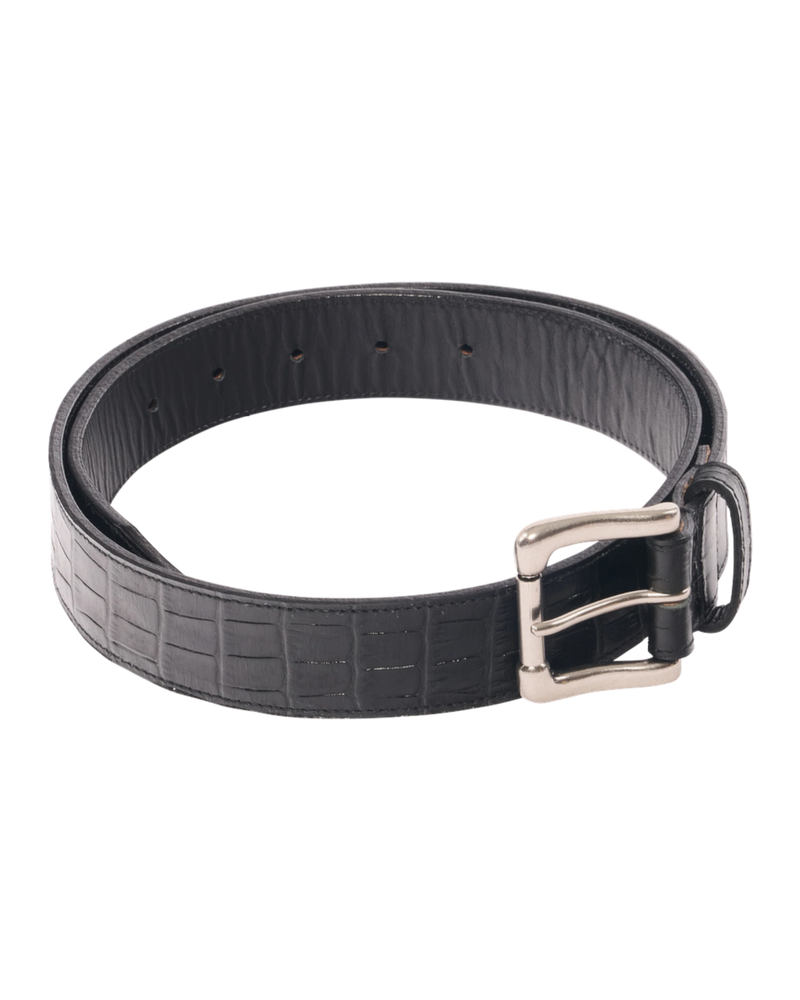Omar Afridi Embossed Crocodile Belt Black