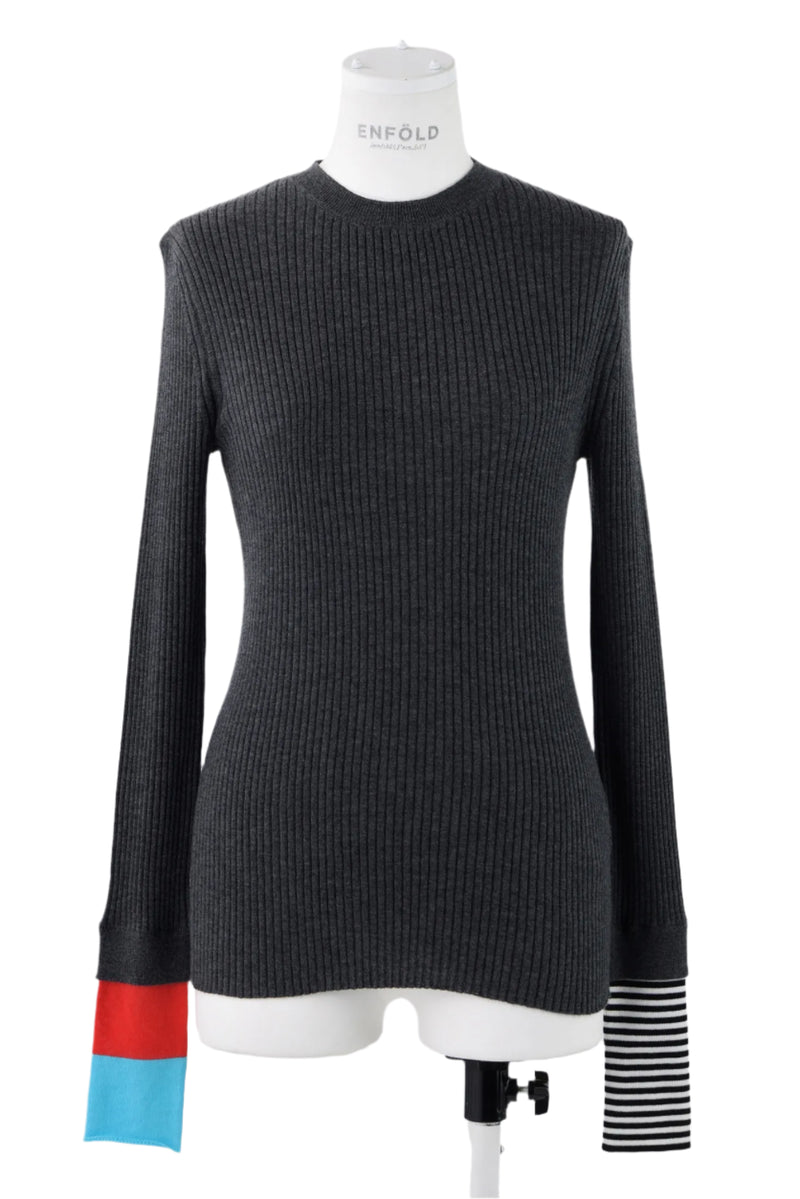 Enfold Rib Pullover Charcoal Grey