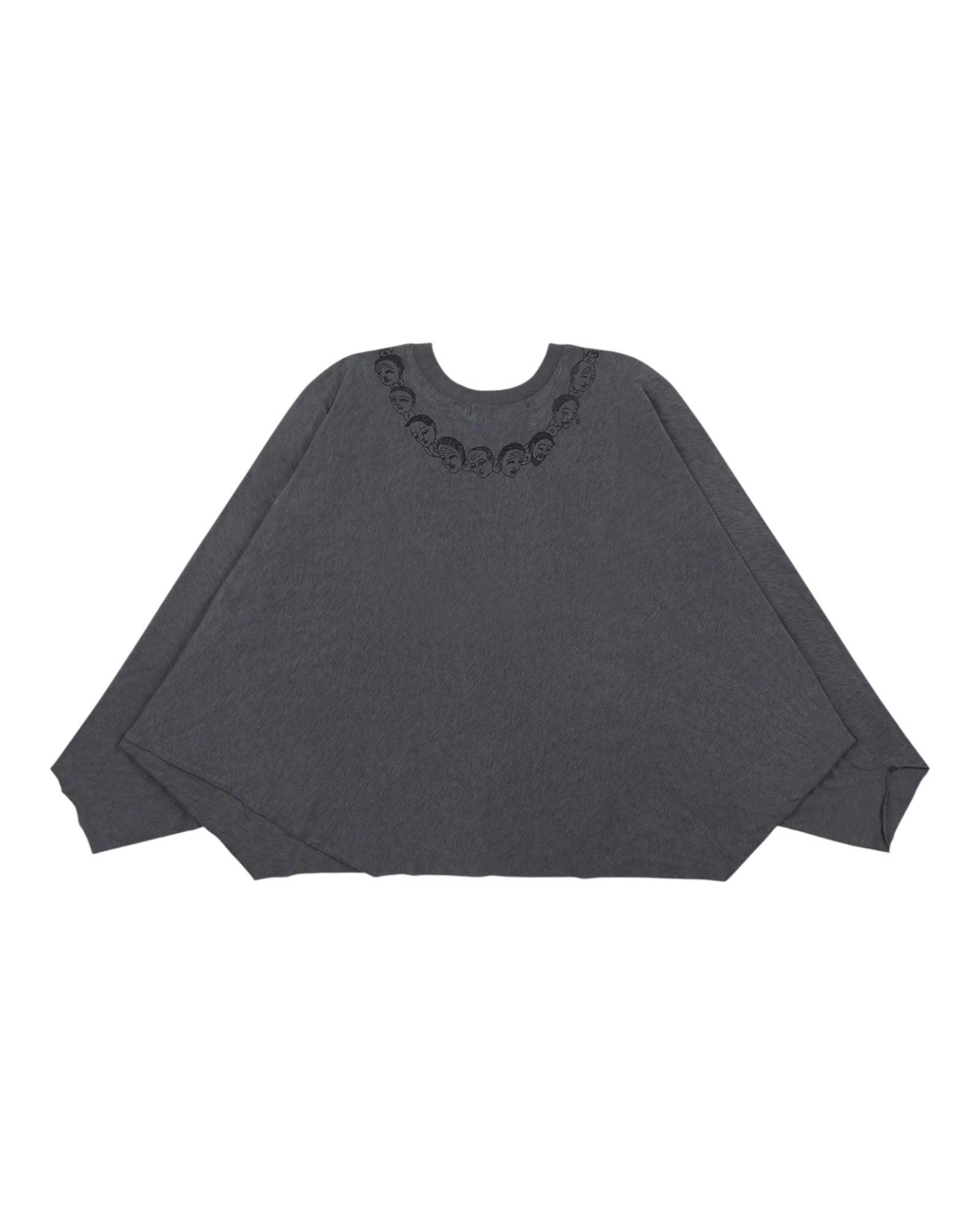Sankuanz Head Print Batwing Long-Sleeve Tee Black